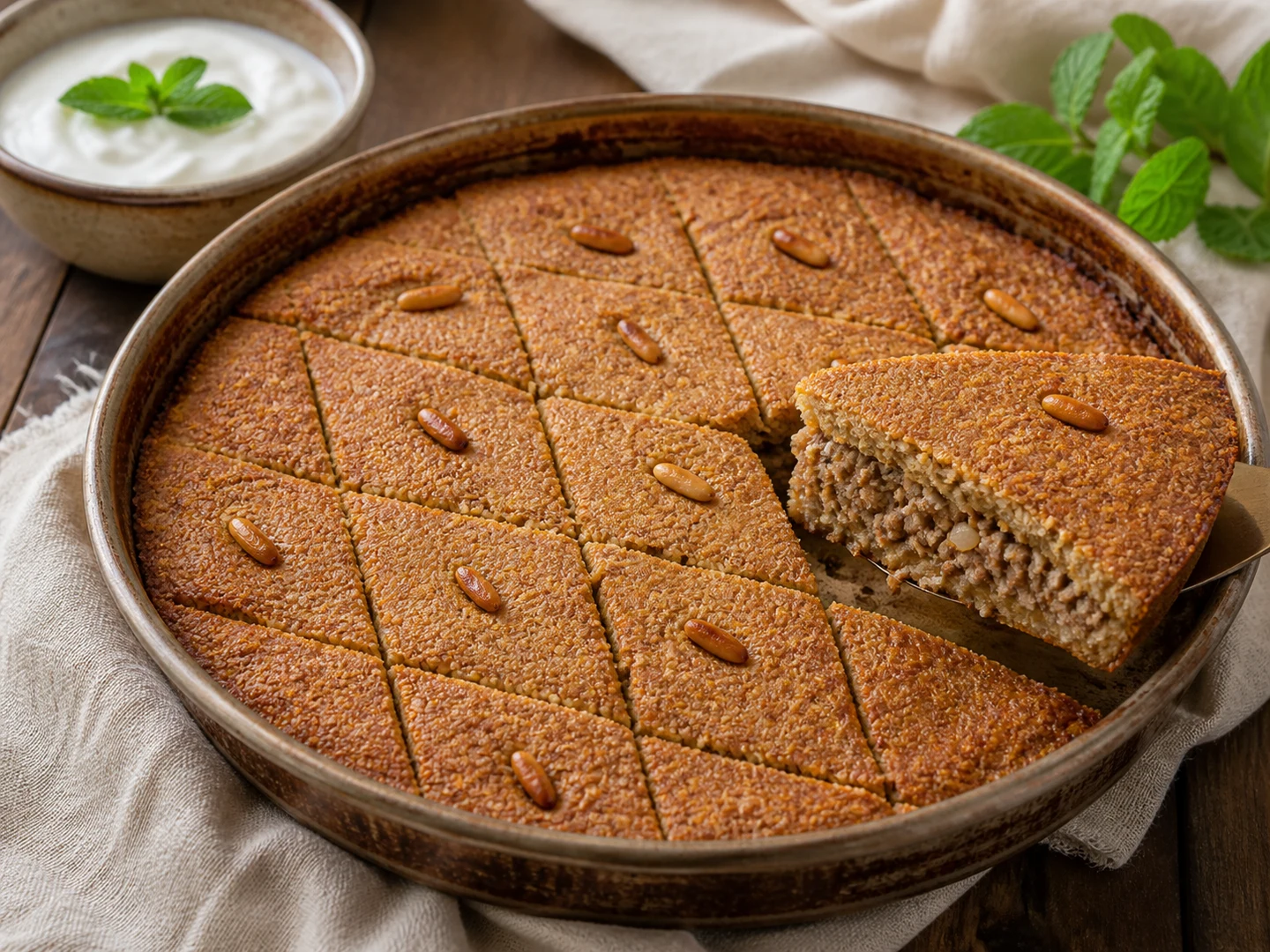 كبة لبنانية بالصينية والصنوبر